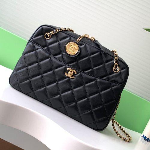 Chanel 2025 Camera 24cm Bag Black Quilted Leather 320975