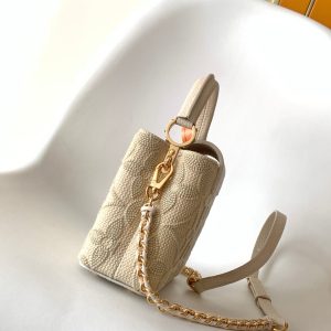 LV Capucine Mini Bag 21cm Vanilla Cotton Canvas Embroidered Pattern GHW