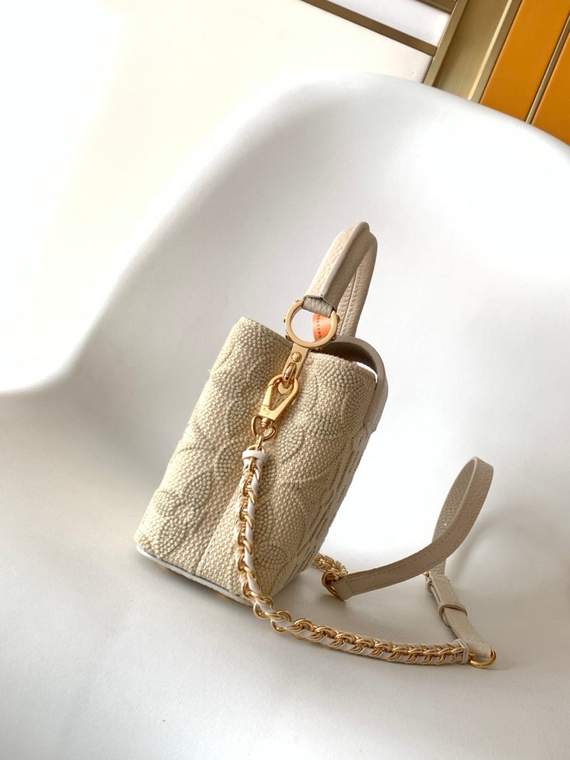 LV Capucine Mini Bag 21cm Vanilla Cotton Canvas Embroidered Pattern GHW