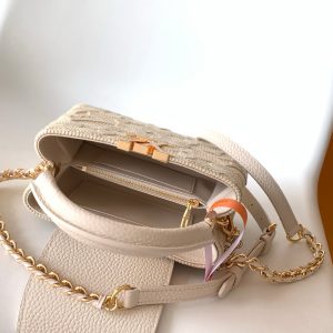 LV Capucine Mini Bag 21cm Vanilla Cotton Canvas Embroidered Pattern GHW