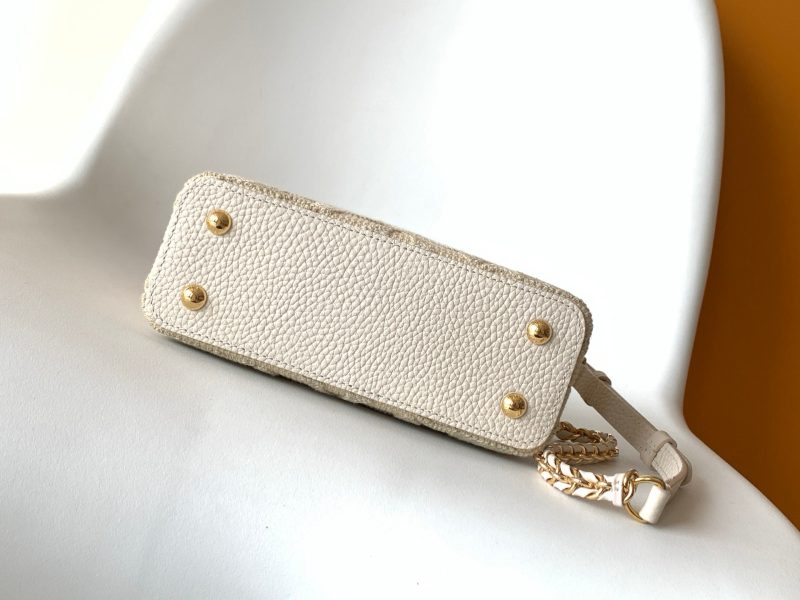 LV Capucine Mini Bag 21cm Vanilla Cotton Canvas Embroidered Pattern GHW