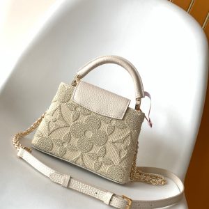 LV Capucine Mini Bag 21cm Vanilla Cotton Canvas Embroidered Pattern GHW