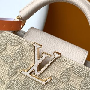 LV Capucine Mini Bag 21cm Vanilla Cotton Canvas Embroidered Pattern GHW