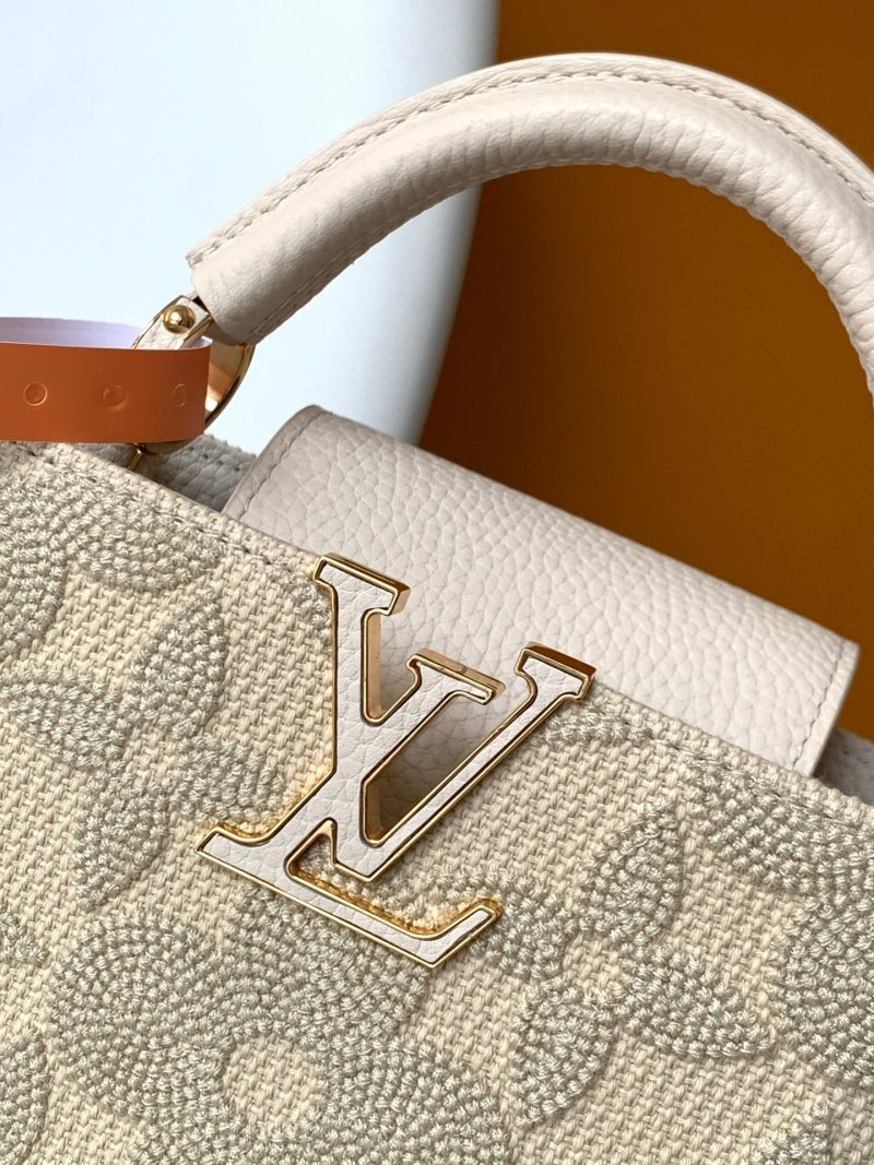 LV Capucine Mini Bag 21cm Vanilla Cotton Canvas Embroidered Pattern GHW