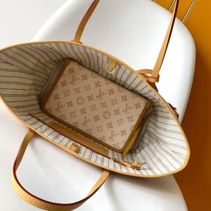 LV M27521 Neverfull MM Bag Camel White Monogram Origine Canvas
