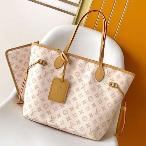 LV M27521 Neverfull MM Bag Camel White Monogram Origine Canvas