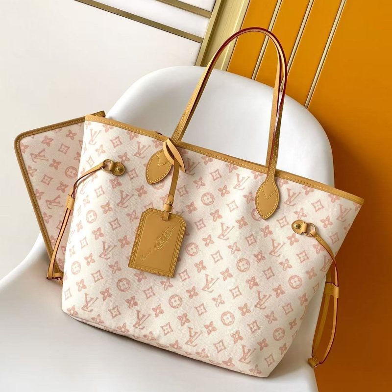LV M27521 Neverfull MM Bag Camel White Monogram Origine Canvas
