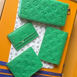 LV M25998 Double Card Holder Bamboo Green Taurillon Monogram leather