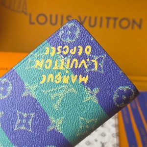 LV Brazza Wallet Dark Blue Teal Green Cowhide