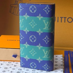 LV Brazza Wallet Dark Blue Teal Green Cowhide