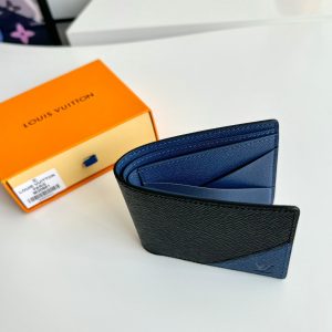 LV Multiple Wallet Black Blue Taiga Cowhide 221440