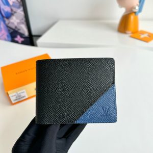LV Multiple Wallet Black Blue Taiga Cowhide 221440