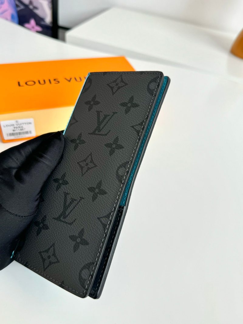 LV Brazza Wallet Turquoise Monogram Eclipse Canvas 221447
