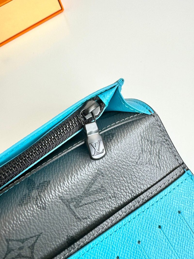 LV Brazza Wallet Turquoise Monogram Eclipse Canvas 221447