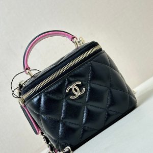 vanity shoulder bag top handle 10cm black pink lambskin