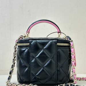 vanity shoulder bag top handle 10cm black pink lambskin