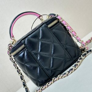 vanity shoulder bag top handle 10cm black pink lambskin