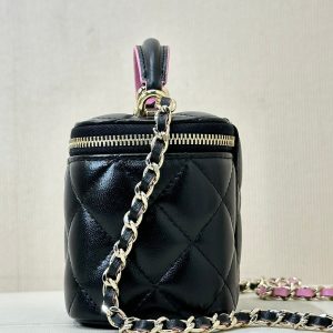 vanity shoulder bag top handle 10cm black pink lambskin