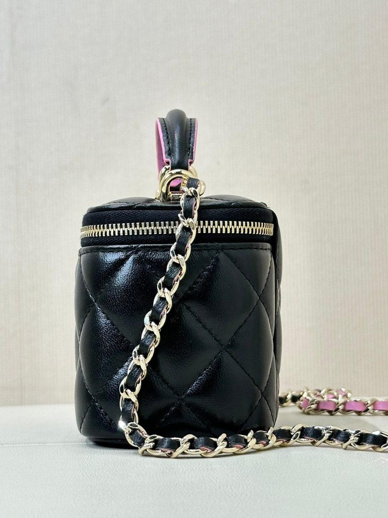 vanity shoulder bag top handle 10cm black pink lambskin