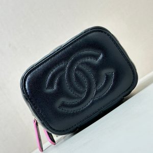 vanity shoulder bag top handle 10cm black pink lambskin