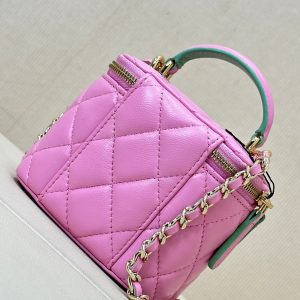 vanity shoulder bag top handle 10cm pink green lambskin