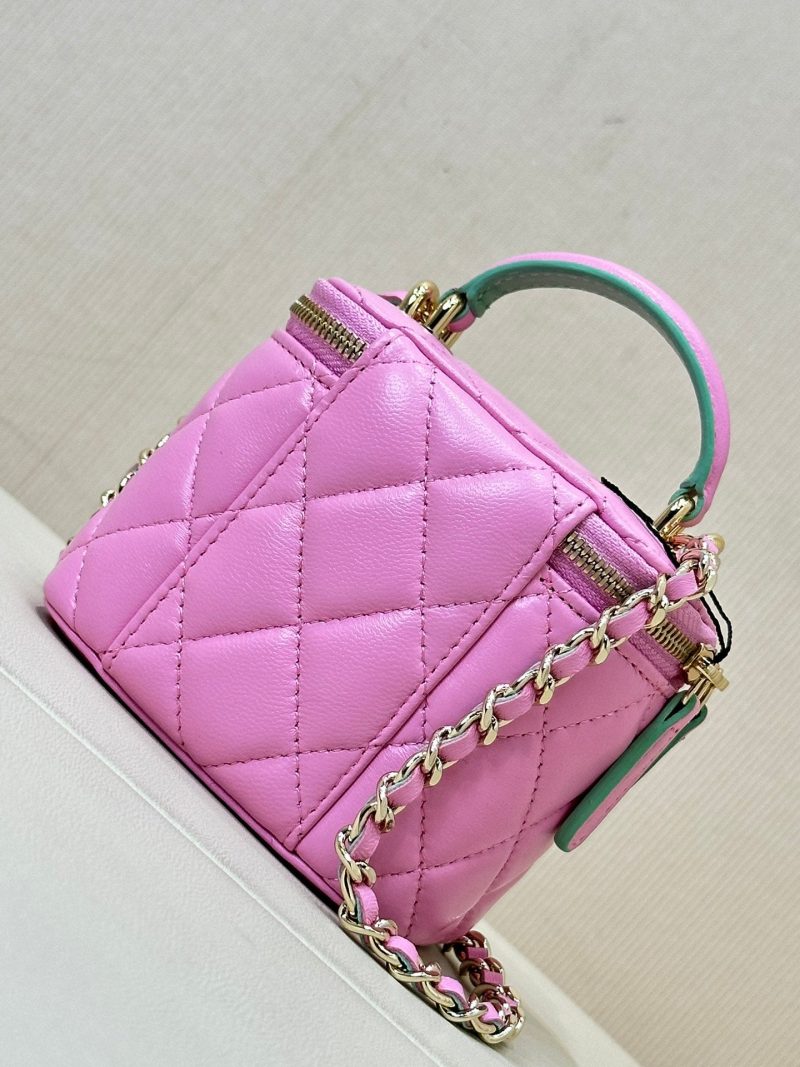 vanity shoulder bag top handle 10cm pink green lambskin