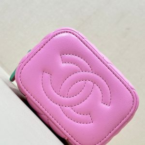 vanity shoulder bag top handle 10cm pink green lambskin