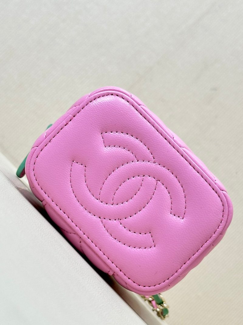 vanity shoulder bag top handle 10cm pink green lambskin