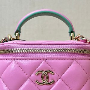 vanity shoulder bag top handle 10cm pink green lambskin