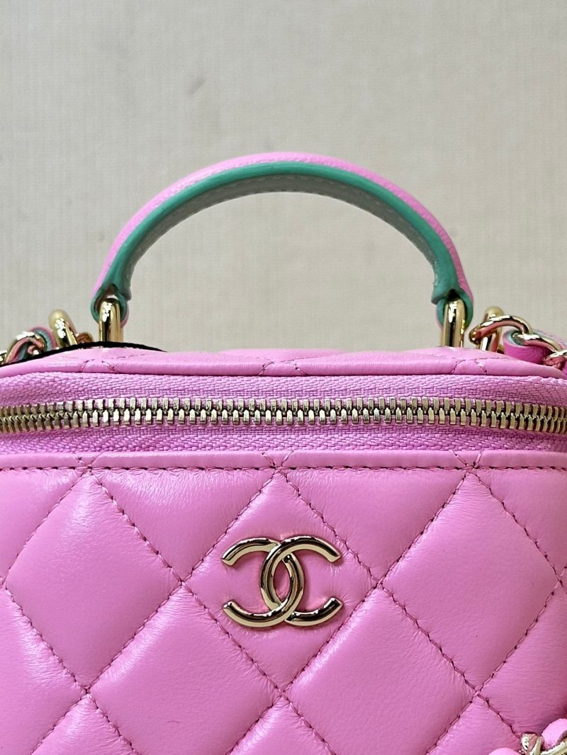 vanity shoulder bag top handle 10cm pink green lambskin
