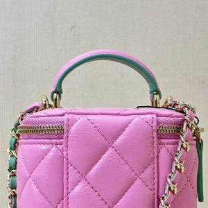 vanity shoulder bag top handle 10cm pink green lambskin