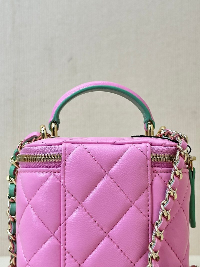 vanity shoulder bag top handle 10cm pink green lambskin