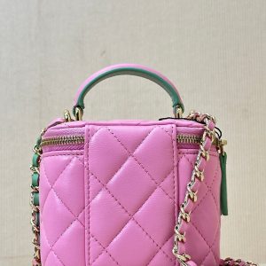 vanity shoulder bag top handle 10cm pink green lambskin