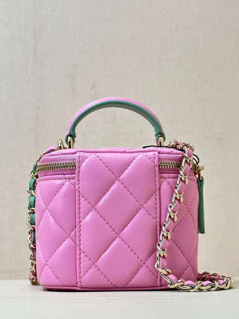 vanity shoulder bag top handle 10cm pink green lambskin