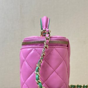 vanity shoulder bag top handle 10cm pink green lambskin