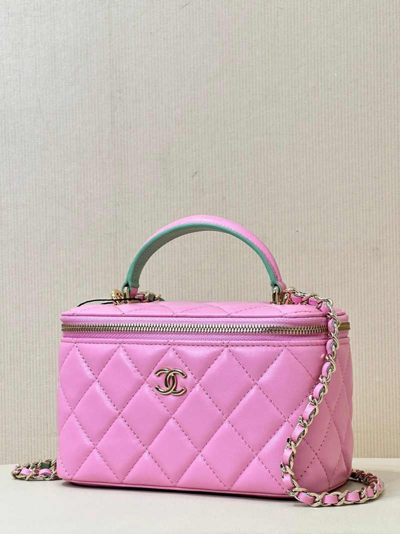 vanity shoulder bag top handle 17cm pink green lambskin
