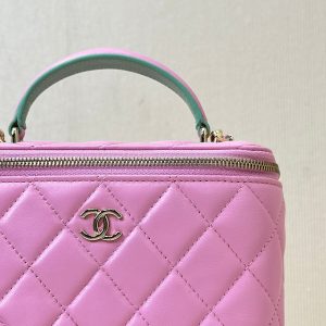 vanity shoulder bag top handle 17cm pink green lambskin