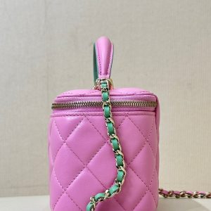 vanity shoulder bag top handle 17cm pink green lambskin