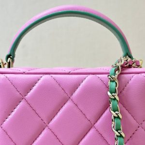 vanity shoulder bag top handle 17cm pink green lambskin