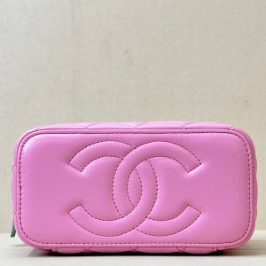 vanity shoulder bag top handle 17cm pink green lambskin