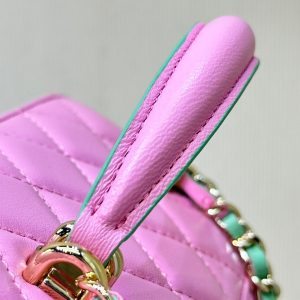 vanity shoulder bag top handle 17cm pink green lambskin