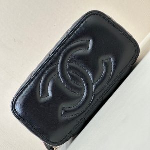 vanity shoulder bag top handle 17cm black pink lambskin