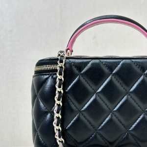 vanity shoulder bag top handle 17cm black pink lambskin