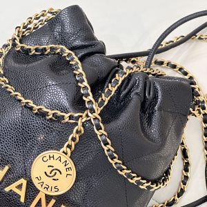 CC 22 Hobo Bag 19cm Black Grained Calfskin Gold Hardware