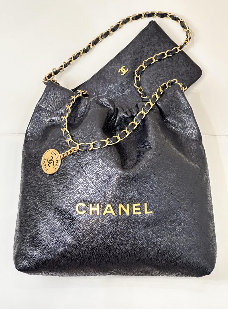 CC 22 Hobo Bag 35cm Black Grained Calfskin Gold Hardware