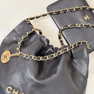 CC 22 Hobo Bag 35cm Black Grained Calfskin Gold Hardware