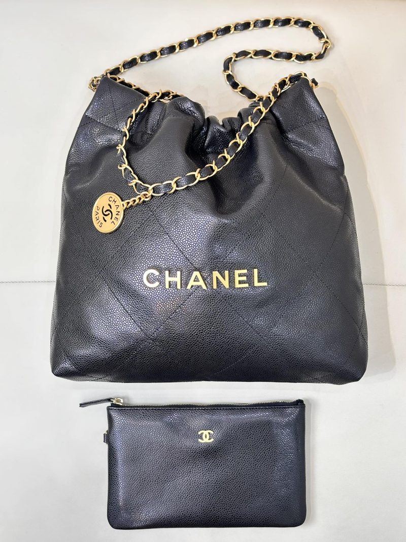 CC 22 Hobo Bag 35cm Black Grained Calfskin Gold Hardware