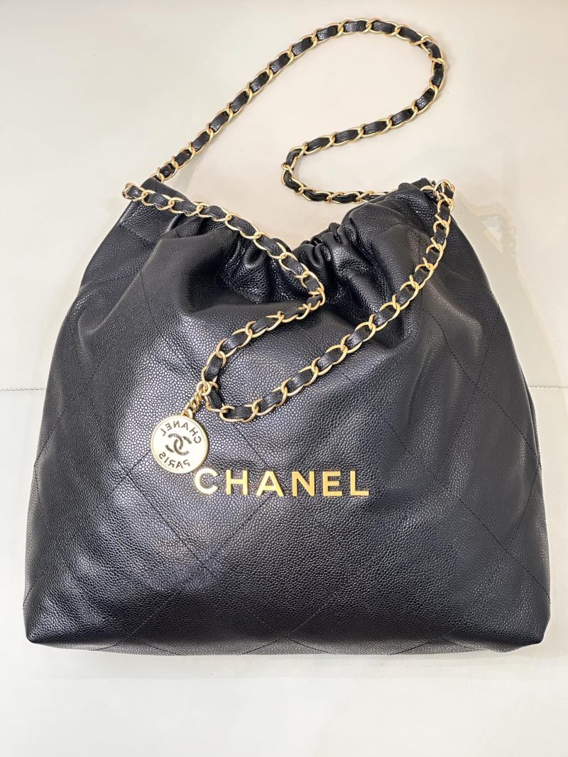 CC 22 Hobo Bag 42cm Black Grained Calfskin Gold Hardware