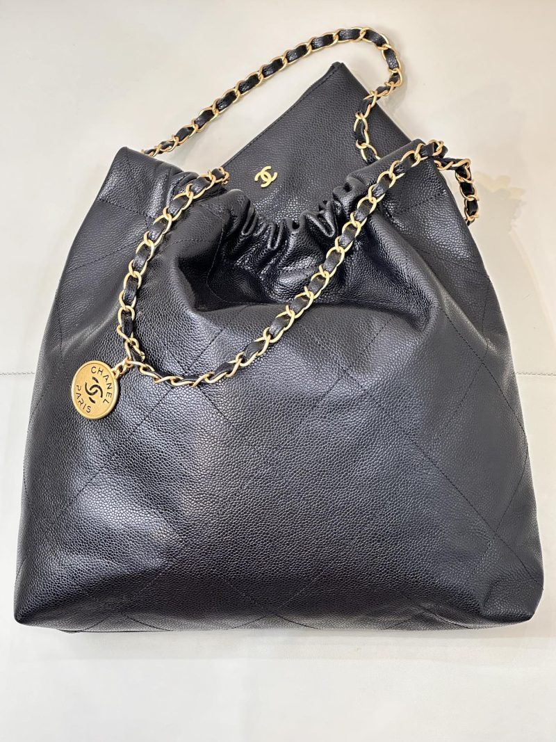 CC 22 Hobo Bag 42cm Black Grained Calfskin Gold Hardware