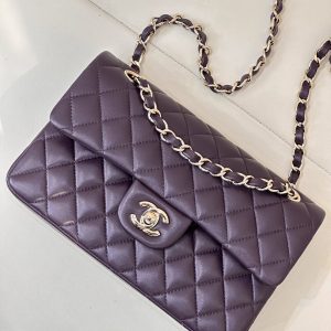 CLASSIC FLAP 23CM VIOLET LAMBSKIN LIGHT GOLD HARDWARE